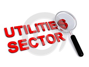 Utilities sector with magnifying glass on white