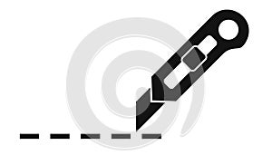 Utility knife and cut line vector icon