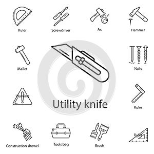 Utility knife line icon. Simple element illustration. Utility knife line symbol design from Construction collection set. Can be us