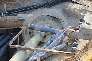 Utility pipes being laid for a new building