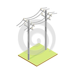 Utility Pole Supporting Overhead Electric Power Lines Isometric Vector Illustration