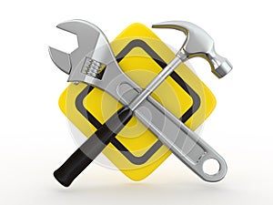 Utility. Tools, Wrench and hammer. 3d