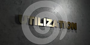 Utilization - Gold text on black background - 3D rendered royalty free stock picture