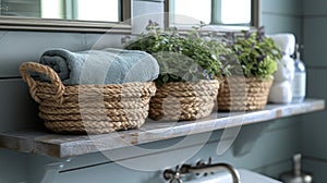 Utilize every inch of wall space with these unique hanging basket shelves perfect for storing linens towels and other