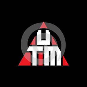 UTM triangle letter logo design with triangle shape. UTM triangle logo design monogram. UTM triangle vector logo template with red