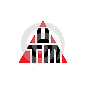 UTM triangle letter logo design with triangle shape. UTM triangle logo design monogram. UTM triangle vector logo template with red