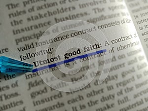 utmost good faith word written on book article image