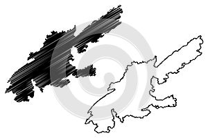 Uto island Kingdom of Sweden, Stockholm archipelago map vector illustration, scribble sketch UtÃ¶ map