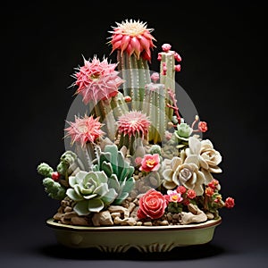 Utrecht Artist Tiffany Kuo Creates Unique Ceramic Plant Form With Pink Flowers And Cactus