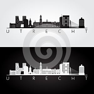 Utrecht skyline and landmarks silhouette