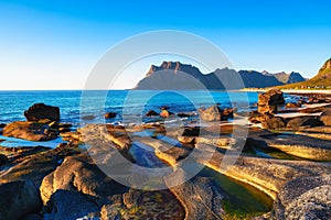 Uttakleiv beach on Lofoten islands, Norway