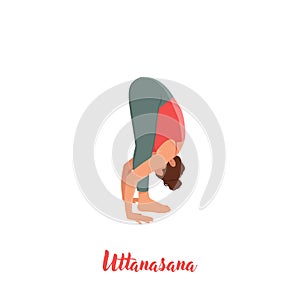 Uttanasana flat vector illustration. Standing forward bend