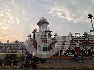 Uttar Pradesh India U.P Lucknow railway station with traffic autos and rickshaw and bike