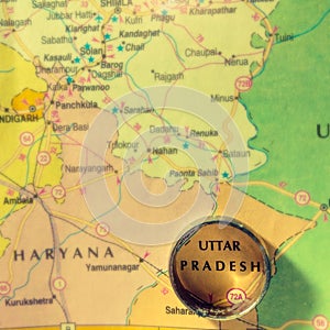 uttar Pradesh state in India displaying on circle image