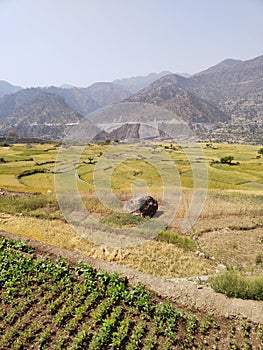 Uttarakhand, India - April 4th, 2021 : Rishikesh, yoga city India, Gange River valley, Ganga, mountains