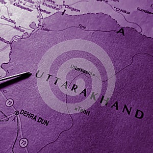 uttarakhand state in India displaying on geographical location map
