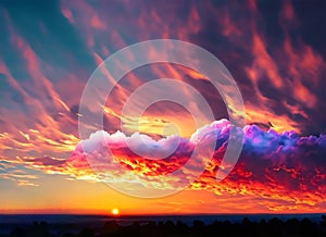 Utterly spectacular sunset with colorful clouds lit by the sun Bright epic sky. Generative AI