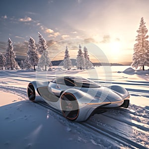 Electric fancy car on snow