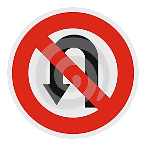 Uturn prohibited icon, flat style.