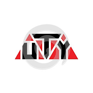 UTY triangle letter logo design with triangle shape. UTY triangle logo design monogram. UTY triangle vector logo template with red