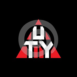 UTY triangle letter logo design with triangle shape. UTY triangle logo design monogram. UTY triangle vector logo template with red