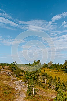 Uugu bluff or cliff on the Muhu Island in Estonia, located by the Baltic sea and near the island of Saaremaa. Beautiful sunny day