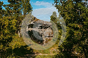 Uugu bluff or cliff on the Muhu Island in Estonia, located by the Baltic sea and near the island of Saaremaa. Beautiful sunny day