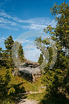 Uugu bluff or cliff on the Muhu Island in Estonia, located by the Baltic sea and near the island of Saaremaa. Beautiful sunny day