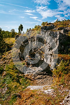 Uugu bluff or cliff on the Muhu Island in Estonia, located by the Baltic sea and near the island of Saaremaa. Beautiful sunny day