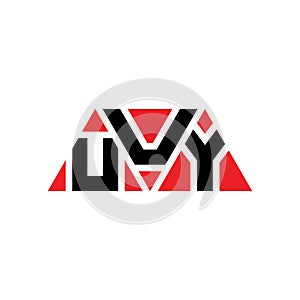 UUY triangle letter logo design with triangle shape. UUY triangle logo design monogram. UUY triangle vector logo template with red