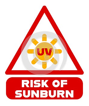 Risk of sunburn, UV rays. Caution triangle sign.