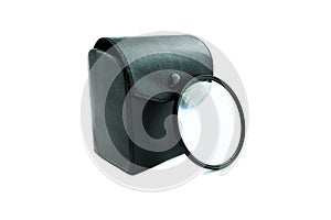 UV filter. Photographic camera equipment filter on white background