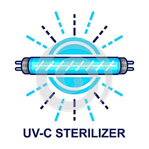UV light disinfection sterilizer lamp, UVC antibacterial quartz bulb icon. Ultraviolet sanitizing sterilization. Blue ray. Vector