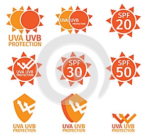 UV LOGO , uva uvb and spf with orange color