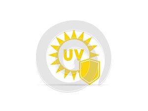 UV protection icon, anti ultraviolet radiation with sun and shield logo symbol. illustration