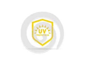 UV protection icon, anti ultraviolet radiation with sun and shield logo symbol. vector illustration photo