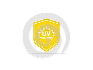 UV protection icon, anti ultraviolet radiation with sun and shield logo symbol. vector illustration photo