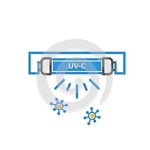 UV quartz light bulb for disinfection, ultraviolet lamp icon and viruses