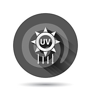 UV radiation icon in flat style. Ultraviolet vector illustration on black round background with long shadow effect. Solar