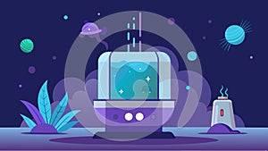 A UV sanitization machine in action eliminating bacteria and odors from a litter box in seconds.. Vector illustration. photo
