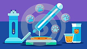 A UV sanitization wand being used to sterilize a pets food and water bowls ensuring their health and wellbeing.. Vector photo