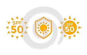 UV, sun protection, SPF 50 vector icons on white