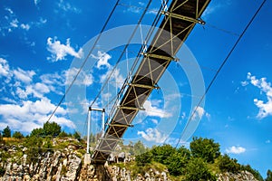 Landscape with pedestrian bridge at river Uvac gorge