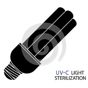 UVC light sterilization icon. Ultraviolet light sterilization of air and surfaces. Bactericidal lamp. Surface cleaning and photo