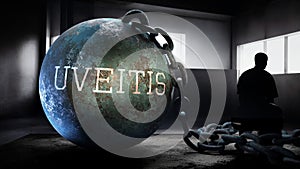 Uveitis - a metaphorical view of exhausting human struggle with uveitis. Taxing and strenuous fight against a heavy weig