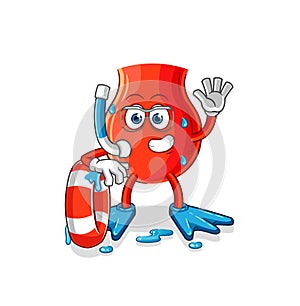 Uvula swimmer with buoy mascot. cartoon vector
