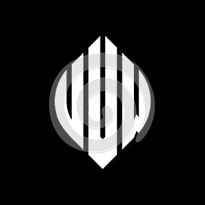 UVW circle letter logo design with circle and ellipse shape. UVW ellipse letters with typographic style. The three initials form a photo