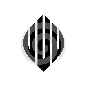 UVW circle letter logo design with circle and ellipse shape. UVW ellipse letters with typographic style. The three initials form a photo