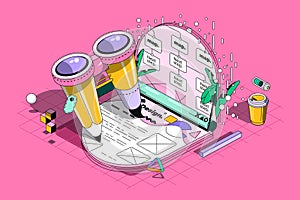 UX design concept 3d isometric outline web design