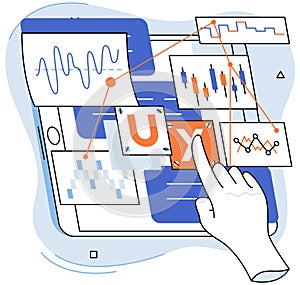 UX design metaphor. User experience design, process of curating user interface that users enjoy UX, roadmap for smooth